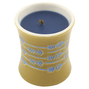 Świeczka o zapachu dżinsów w ceramicznym świeczniku WoodWick, 40 h