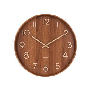 Brązowy zegar ścienny z drewna lipy Karlsson Pure Large, ø 60 cm