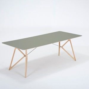 Stół z litego drewna dębowego z zielonym blatem Gazzda Tink, 220x90 cm
