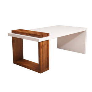 Biały stolik z detalami z dekorem drewna orzecha Muzzo Lago