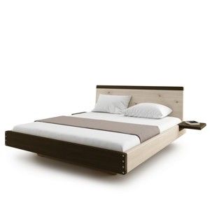 Ciemnobrązowe łóżko 2-osobowe z litego drewna dębowego JELÍNEK Amanta, 160x200 cm