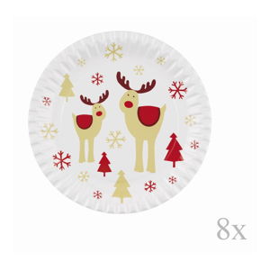 Zestaw 8 świątecznych talerzyków papierowych Neviti Rocking Rudolf, ⌀ 23 cm