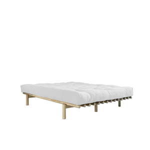 Łóżko dwuosobowe z drewna sosnowego z materacem Karup Design Pace Double Latex Natural/Natural, 140x200 cm
