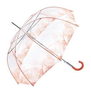 Przezroczysty parasol z pomarańczowymi detalami Ambiance Birdcage Tropical Leaves, ⌀ 86 cm