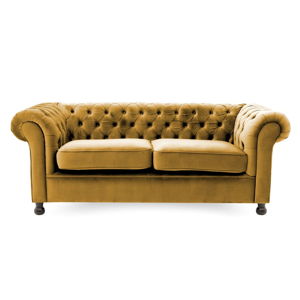 Musztardowa sofa trzyosobowa Vivonita Chesterfield