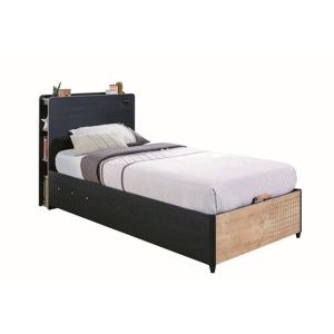 Czarne łóżko jednoosobowe ze schowkiem Black Bed With Base, 100x200 cm