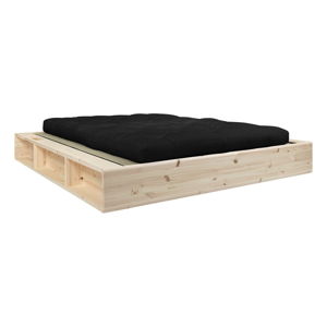 Łóżko dwuosobowe z litego drewna z czarnym futonem Double Latex i tatami Karup Design, 160x200 cm