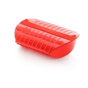 Czerwone silikonowe naczynie z podkładką do gotowania na parze na 3- 4 porcje Lékué Steam Case