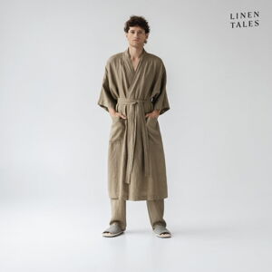 Lniany szlafrok w kolorze khaki w rozmiarze L/XL Summer – Linen Tales