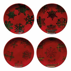 Zestaw 4 czerwono-czarnych talerzy deserowych z kamionki Casafina Snowflake, ø 21,6 cm