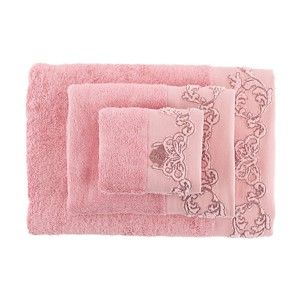 Zestaw 3 różowych ręczników z włókna bambusowego Tomurcuk