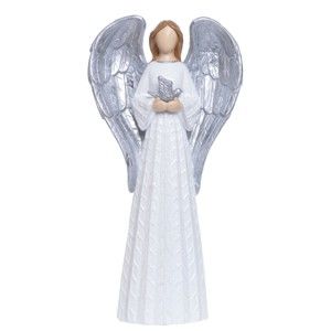 Dekoracyjna figurka anioła w białej i srebrnej barwie Ewax Angelito Con Paloma, wys. 19,7 cm