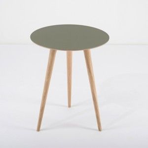 Dębowy stolik z zielonym blatem Gazzda Arp, Ø 45 cm