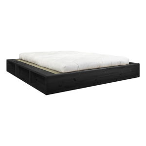 Czarne łóżko dwuosobowe z litego drewna z futonem Comfort i tatami Karup Design, 140x200 cm