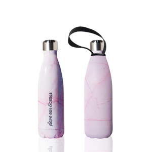 Różowa butelka termiczna w dekorze marmuru ze stali nierdzewnej i z pokrowcem BBBYO Marble, 500 ml