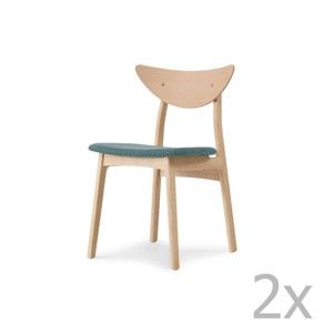 Komplet 2 krzeseł z litego drewna dębowego z turkusowym siedziskiem WOOD AND VISION Chief