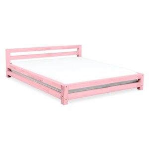 Różowe łóżko 2-osobowe z drewna świerkowego Benlemi Double, 200x200 cm