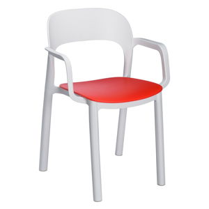 Zestaw 4 białych krzeseł ogrodowych z czerwonym siedziskiem i podłokietnikami Resol Ona