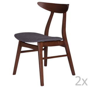 Zestaw 2 krzeseł do jadalni z drewna kauczukowca z ciemnoszarym siedziskiem sømcasa Salma