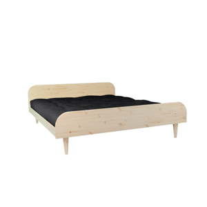 Łóżko dwuosobowe z drewna sosnowego z materacem Karup Design Twist Double Latex Natural/Black, 140x200 cm