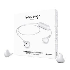 Białe słuchawki bezprzewodowe Happy Plugs Earbud