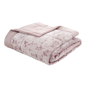 Różowa narzuta pikowana z aksamitu na łóżko dwuosobowe 220x220 cm Crushed – Catherine Lansfield