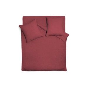 Czerwona lniana narzuta na łóżko z 2 poszewkami na poduszkę Carezza Lilly, 220x240 cm