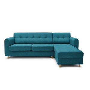 Ciemnoturkusowoniebieska sofa rozkładana Bobochic Paris Athenais, prawostronna