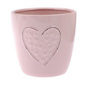 Różowa doniczka ceramiczna Dakls Hearts Dots, wys. 14,8 cm