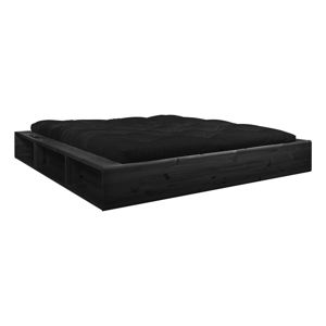 Czarne łóżko dwuosobowe z litego drewna ze schowkiem i czarnym futonem Comfort Karup Design Ziggy, 180x200 cm