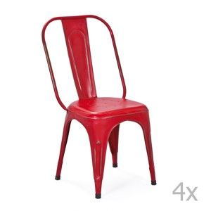 Zestaw 4 czerwonych krzeseł metalowych do jadalni Interlink Aix
