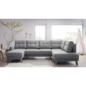 Szara sofa rozkładana w kształcie U Bobochic Paris Balio, lewostronna