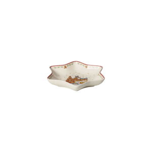 Czerwono-biała porcelanowa miska do serwowania w kształcie gwiazdy Villeroy & Boch Gingerbread Village, 24,5x24,5 cm