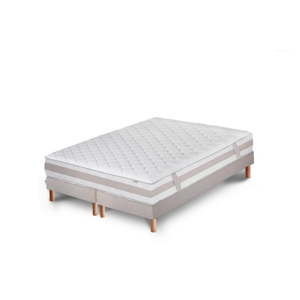 Jasnoszare łóżko z materacem i podwójnym boxspringiem Stella Cadente Maison Saturne Europe, 140x200 cm