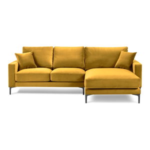Żółta aksamitna narożna sofa Kooko Home Harmony, prawostronna