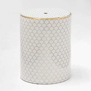 Biało-złoty stołek ceramiczny Thai Natura Sarah, 33x43 cm