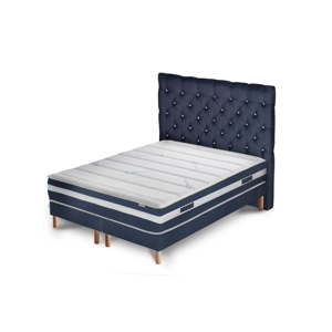 Granatowe łóżko z materacem i podwójnym boxspringiem Stella Cadente Maison Venus Forme 180x200 cm