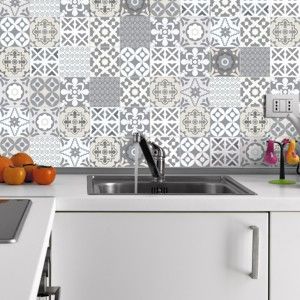 Zestaw 60 naklejek ściennych Ambiance Wall Decal Tiles Artistic Shade of Grey, 20x20 cm