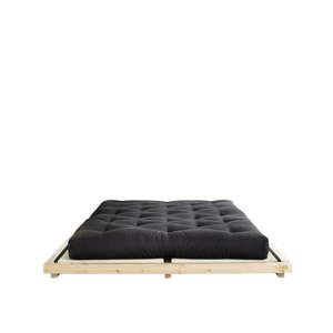 Łóżko dwuosobowe z drewna sosnowego z materacem i tatami Karup Design Dock Comfort Mat Natural/Black, 160x200 cm