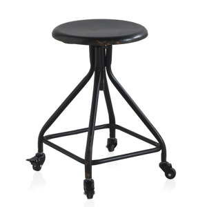 Czarny metalowy stołek na kółkach z regulowana wysokością Geese Industrial Style