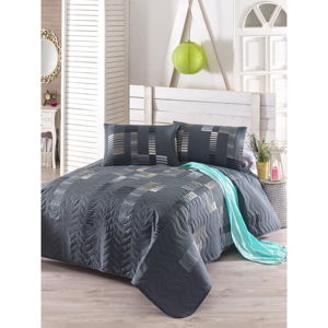 Zestaw pikowanej narzuty na łóżko i 2 poszewek na poduszki Eponj Home Trace Anthracite, 240x220 cm