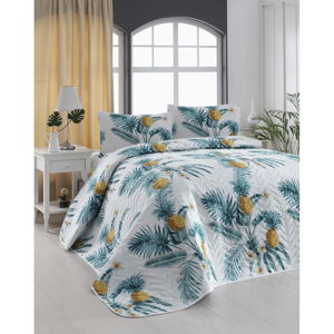 Zestaw pikowanej narzuty na łóżko i 2 poszewek na poduszki Eponj Home Custom Ananas White, 200x220 cm