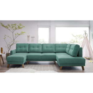 Turkusowa sofa rozkładana w kształcie U Bobochic Paris Balio, lewostronna