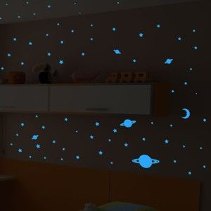 Zestaw 150 niebieskich ściennych świecących naklejek dziecięcych Ambiance Universe