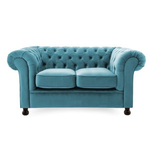 Niebieska sofa dwuosobowa Vivonita Chesterfield 