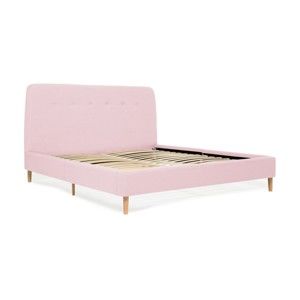 Jasnoróżowe łóżko 2-osobowe z drewnianymi nogami Vivonita Mae King Size, 180x200 cm