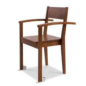 Ciemnobrązowe krzesło wykonane ręcznie z litego drewna brzozowego z podłokietnikami i na kółkach Kiteen Joki