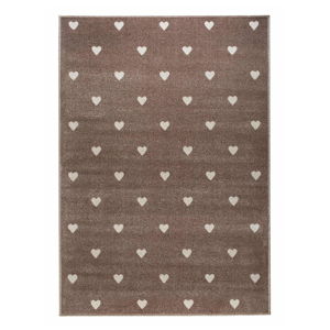 Brązowy dywan w serduszka KICOTI Beige Dots, 133x190 cm