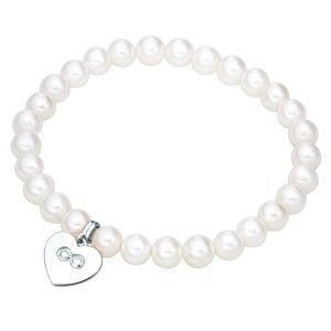 Biała perłowa bransoletka z zawieszką w srebrnym kolorze Nova Pearls Copenhagen Heart, dł. 20 cm