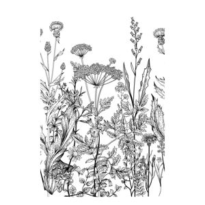 Czarno-biała naklejka ścienna z motywem kwitnącej łąki Dekornik